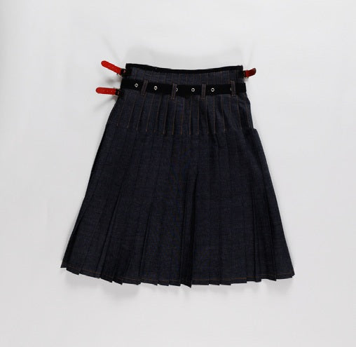 【LA FETICHE】traditional hand pleated denim kilt l
