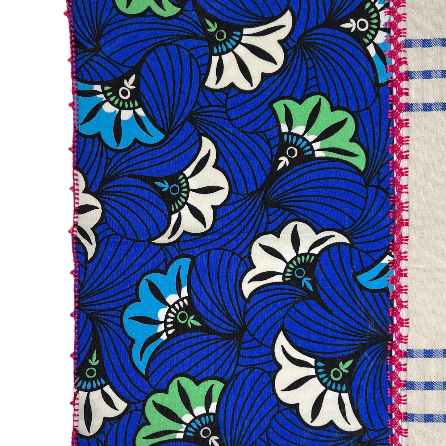 【Leo Atlante】刺繍パッチワーククロス flowers+stripes_blue
