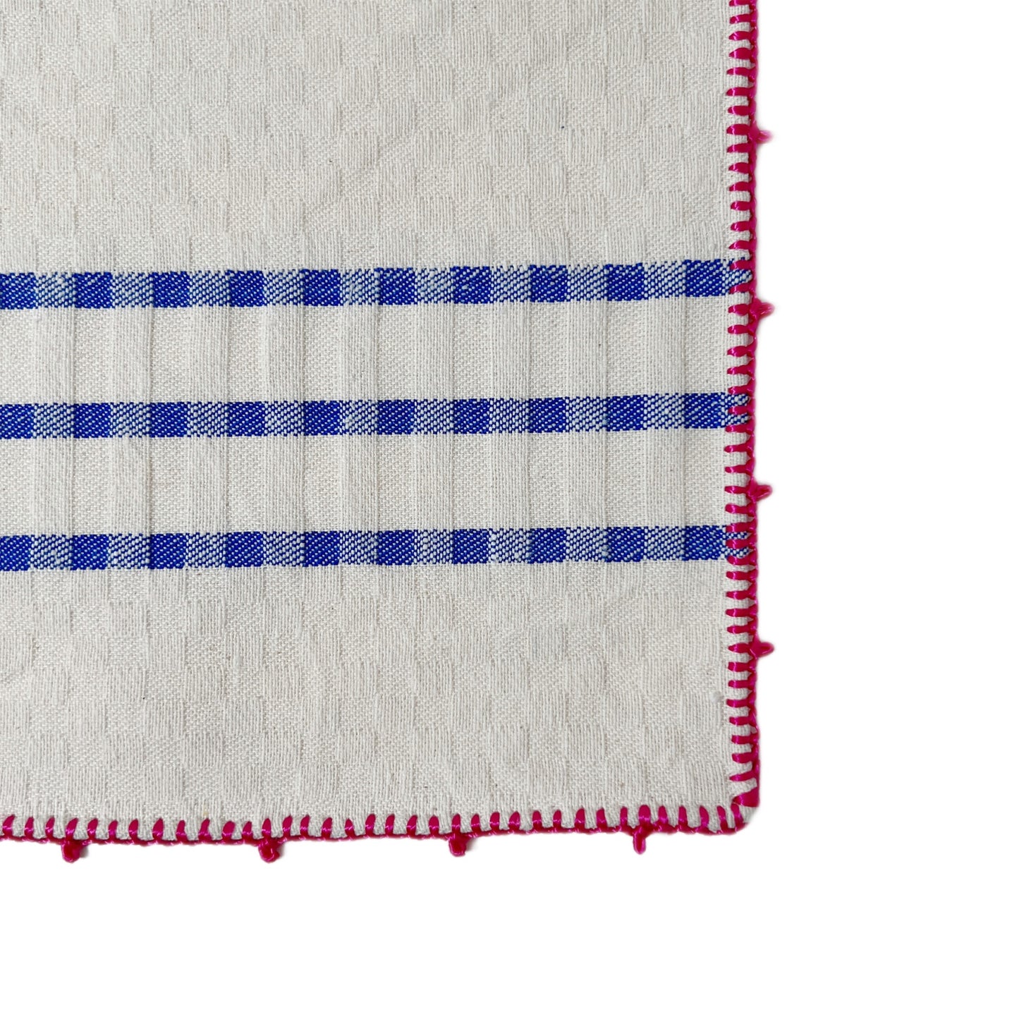 【Leo Atlante】刺繍パッチワーククロス flowers+stripes_blue