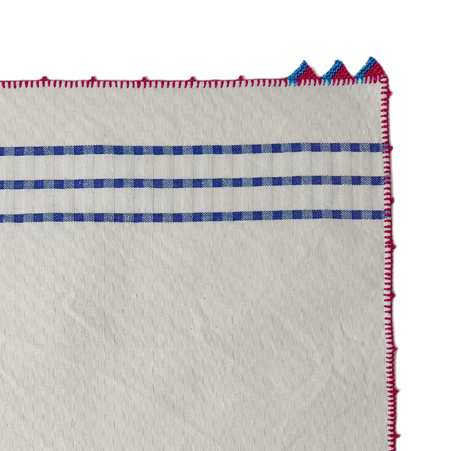【Leo Atlante】刺繍パッチワーククロス flowers+stripes_blue