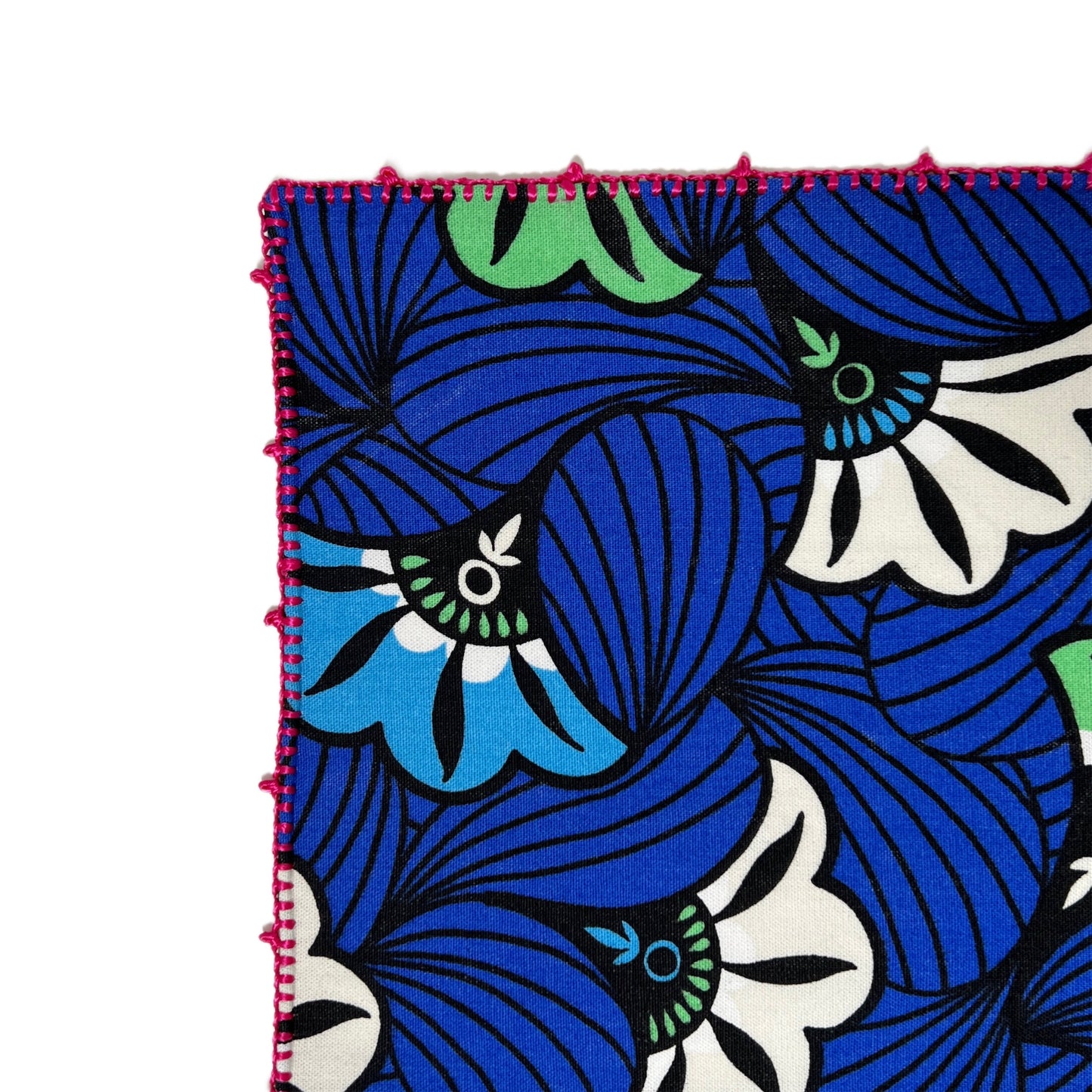 【Leo Atlante】刺繍パッチワーククロス flowers+stripes_blue