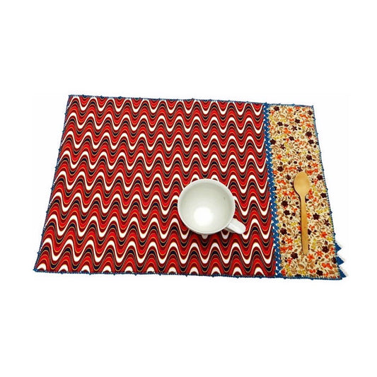 【Leo Atlante】刺繍パッチワークランチョンマット_waves red