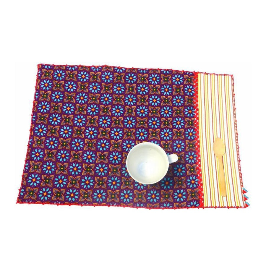 【Leo Atlante】刺繍パッチワークランチョンマット plum