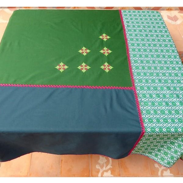 【Leo Atlante】刺繍パッチワークテーブルクロス green embroidered