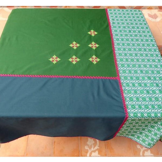 【Leo Atlante】刺繍パッチワークテーブルクロス green embroidered