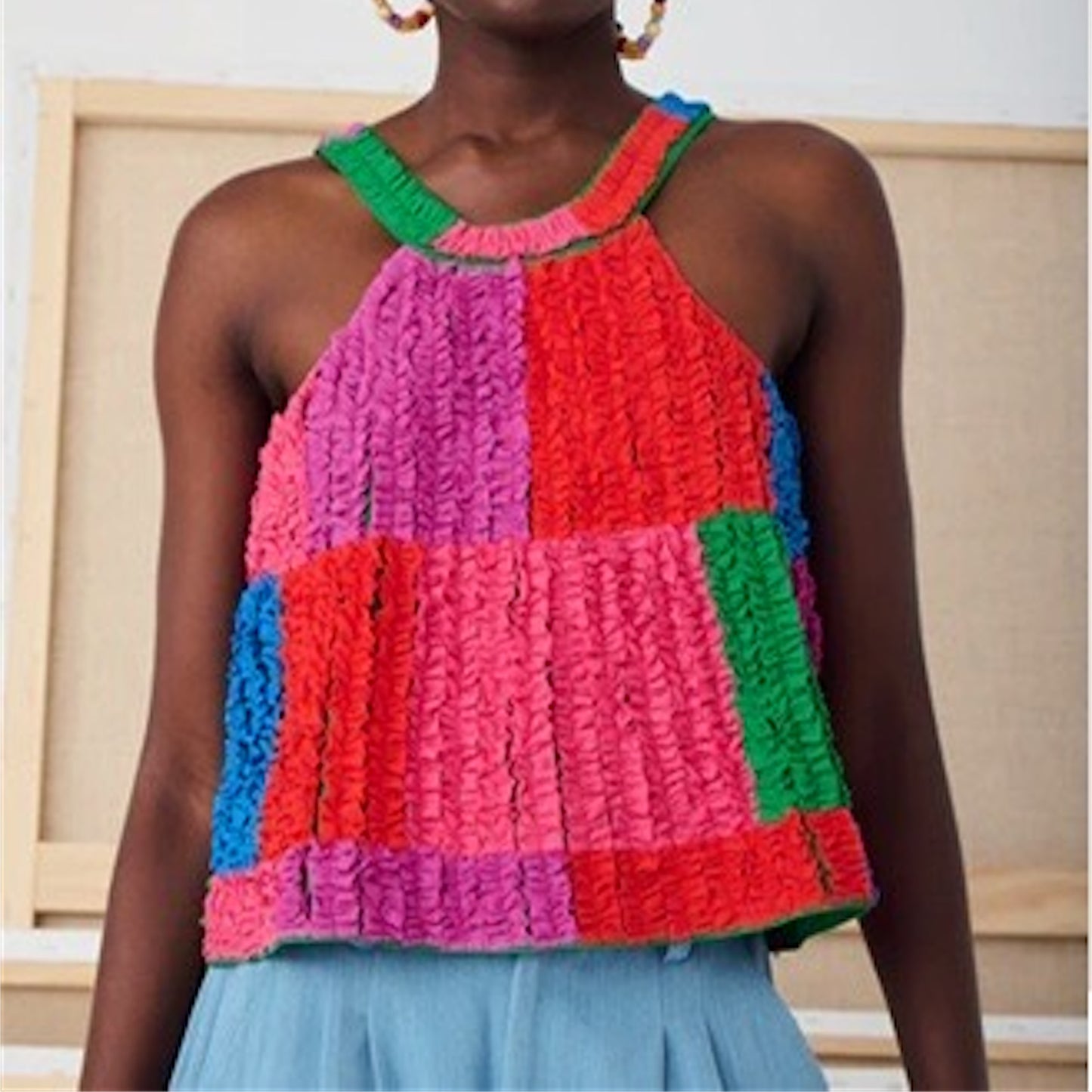 【Mii collection】STRAPS TOP WITH ALL OVER HAND SWEN FRILLS
