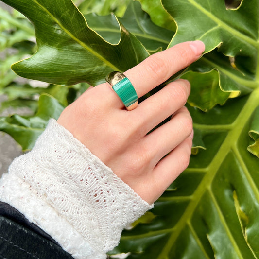 【Helena Rohner】round gold plated brass ring with malachite