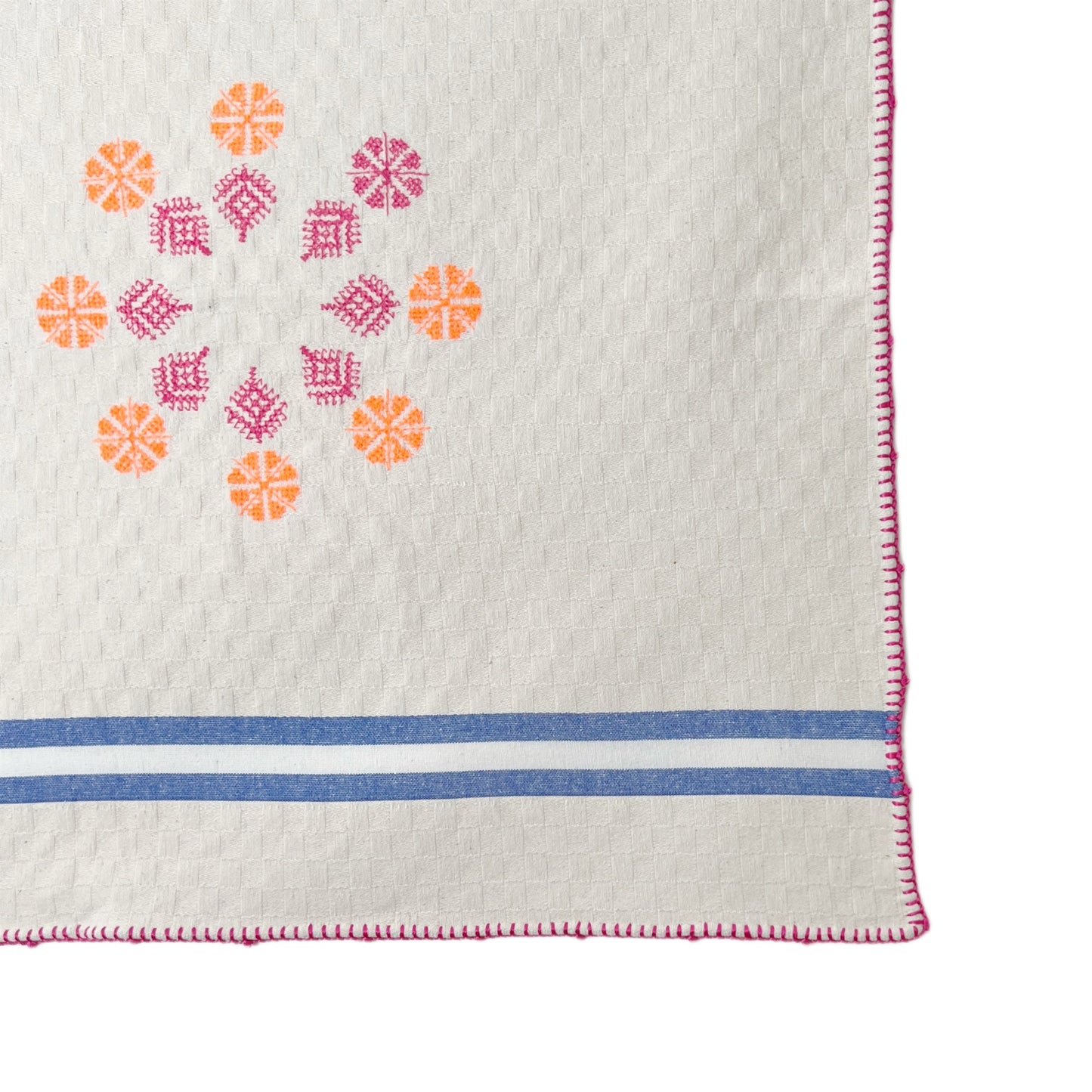 【Leo Atlante】刺繍パッチワーククロス rosace Fes stripes_blue