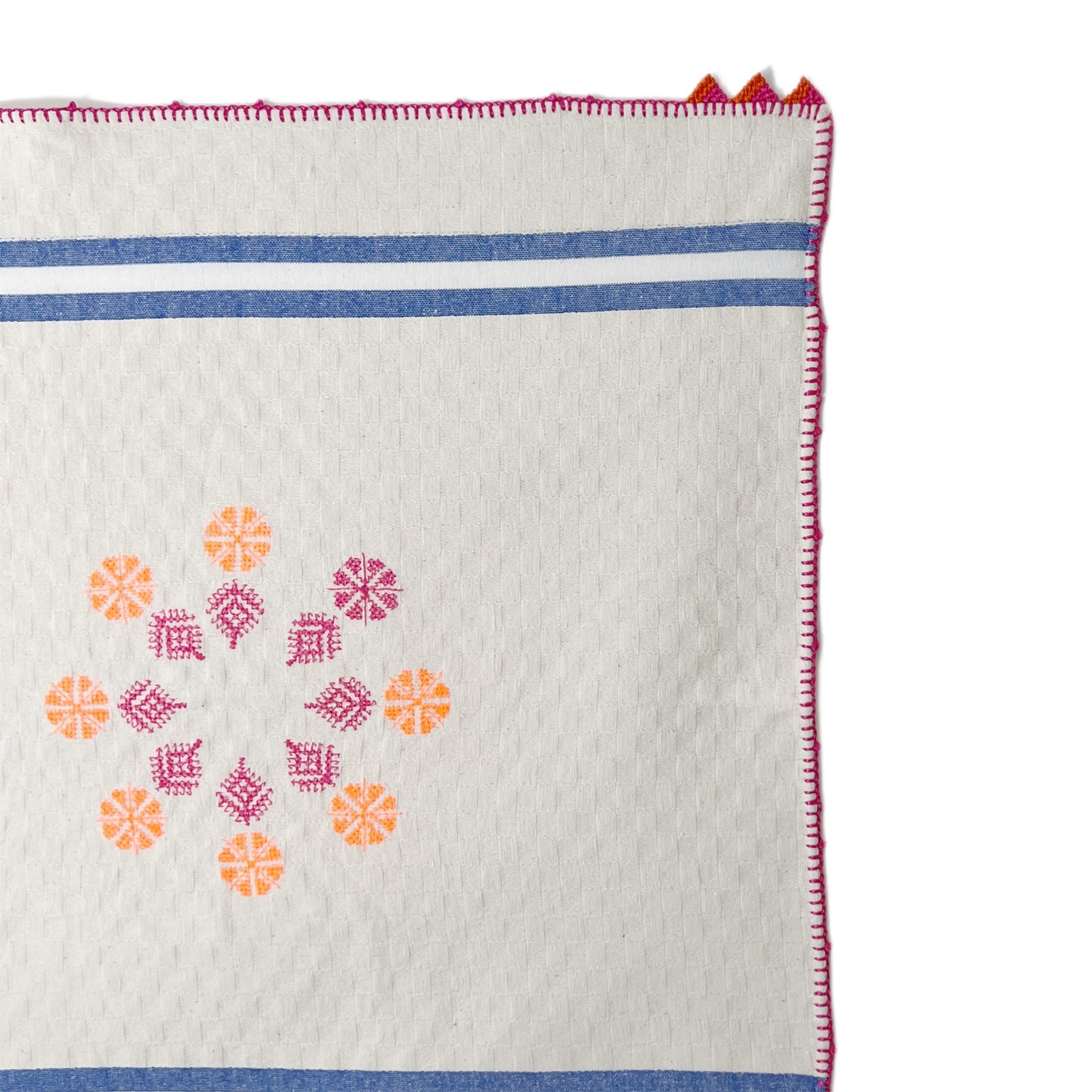 【Leo Atlante】刺繍パッチワーククロス rosace Fes stripes_blue
