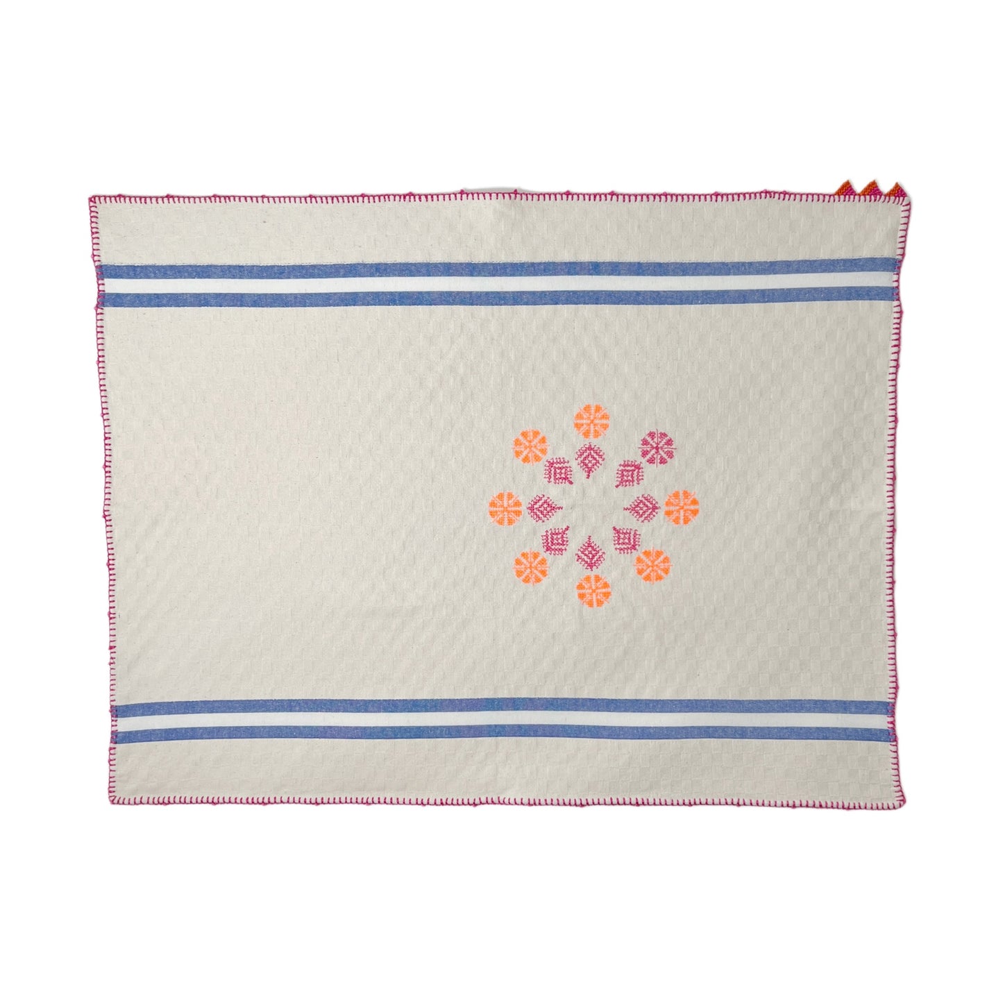 【Leo Atlante】刺繍パッチワーククロス rosace Fes stripes_blue