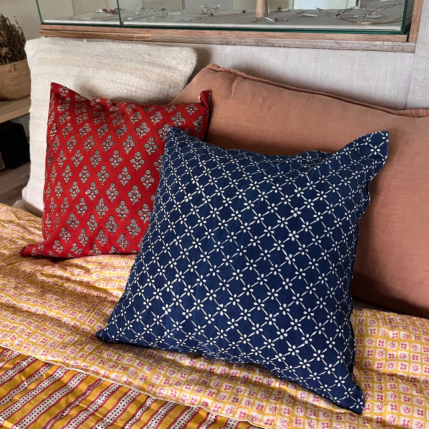 【JAMINI】SQUARE CUSHION COVER AGRA indigo blue