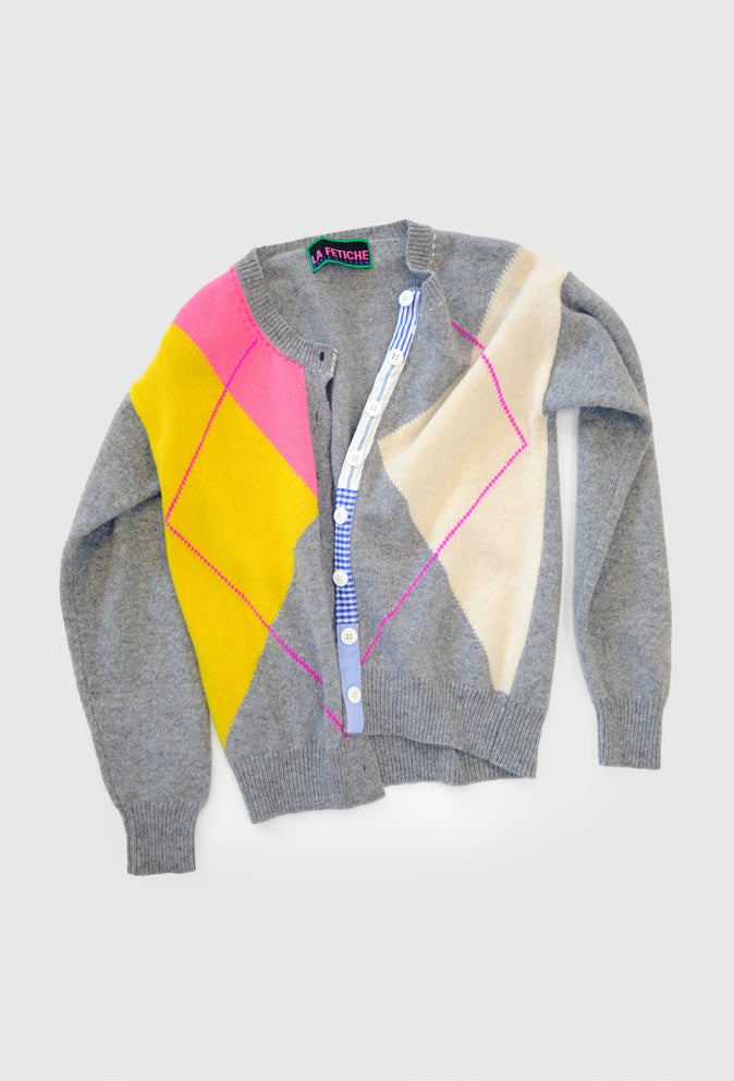 【LA FETICHE】crew neck argyle cardigan