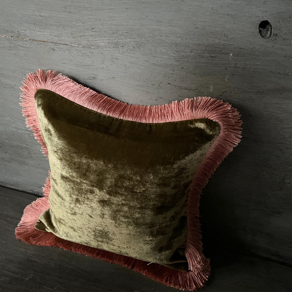 【Anke Drechsel】シルクベルベット クッションカバーPlain Peach Rose Fringe Olive cushion 30x30