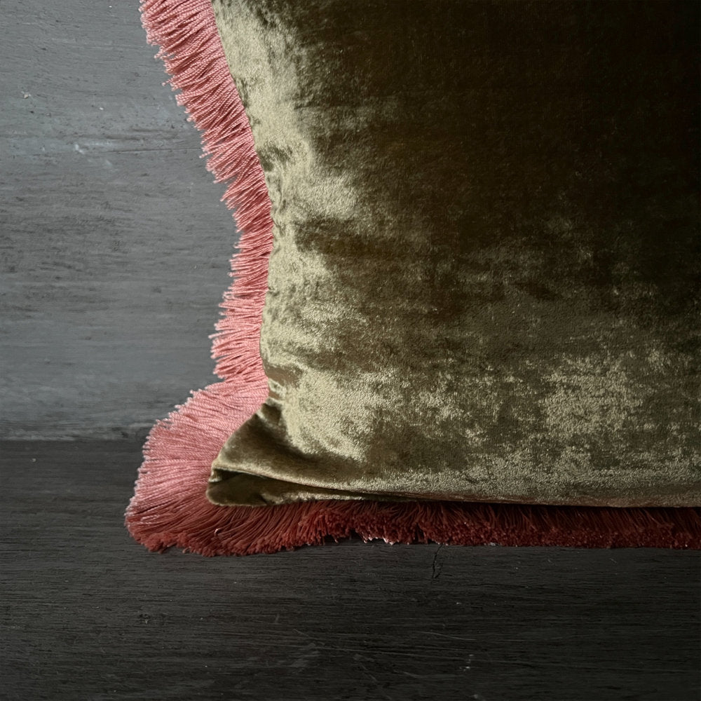 【Anke Drechsel】シルクベルベット クッションカバーPlain Peach Rose Fringe Olive cushion 30x30