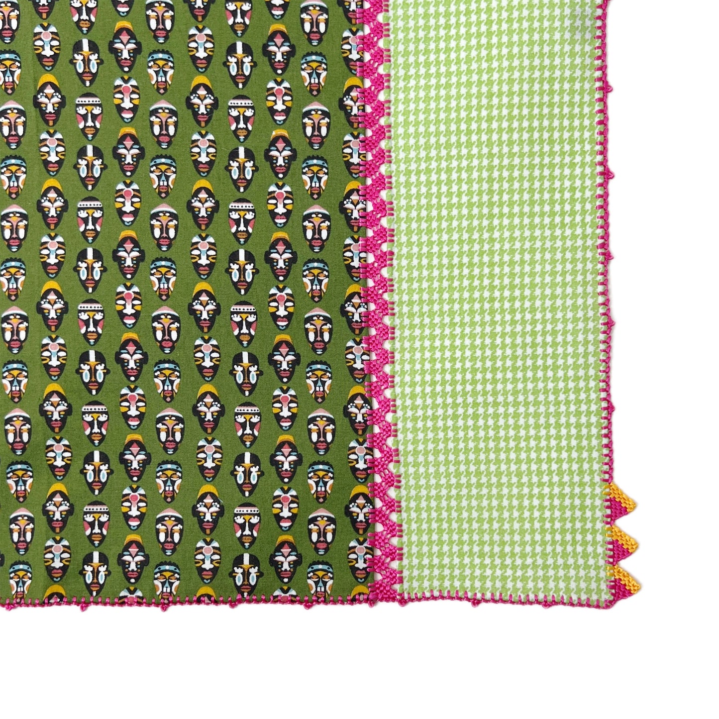 【Leo Atlante】刺繍パッチワークプレースマットmasks+houndstooth_kaki