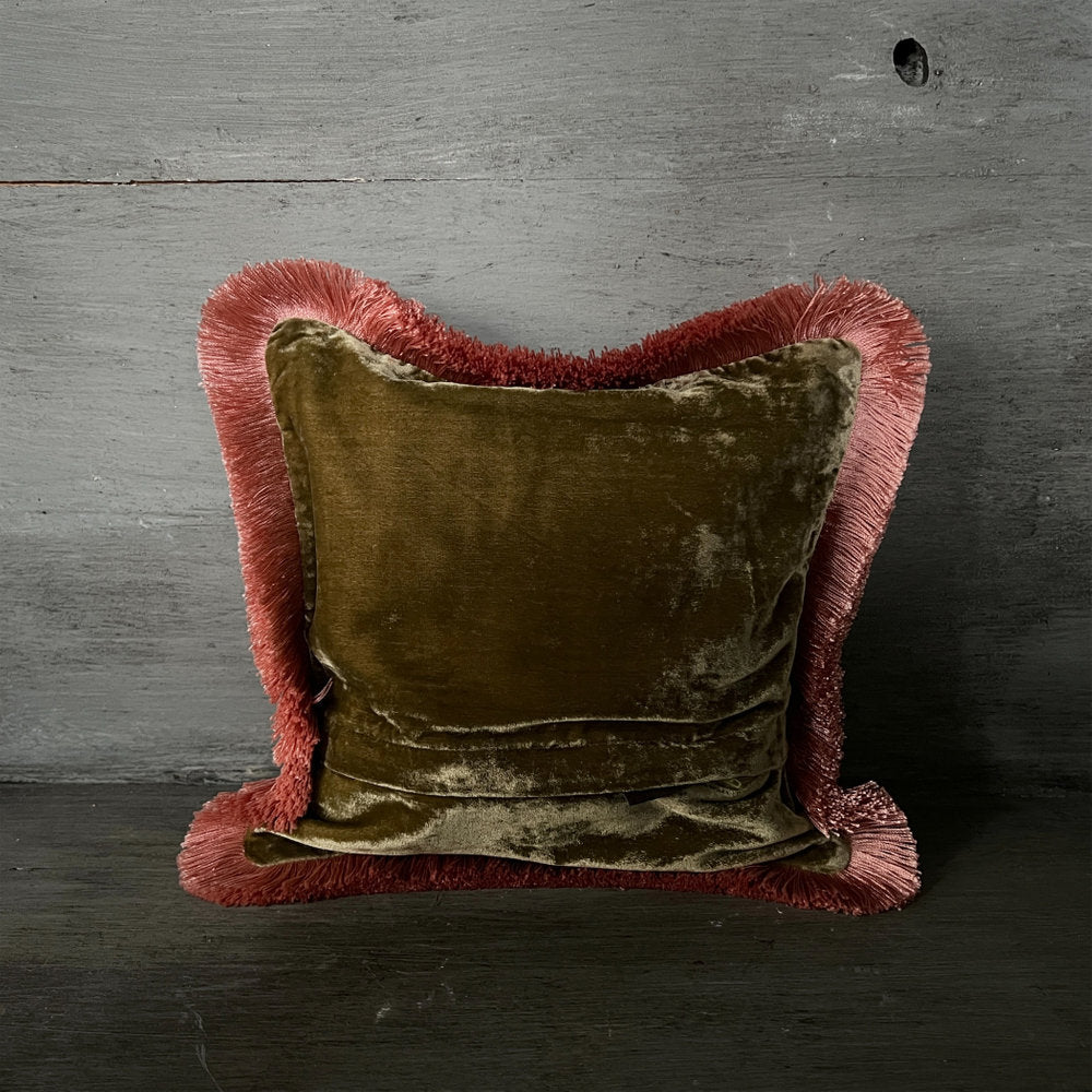 【Anke Drechsel】シルクベルベット クッションカバーPlain Peach Rose Fringe Olive cushion 30x30