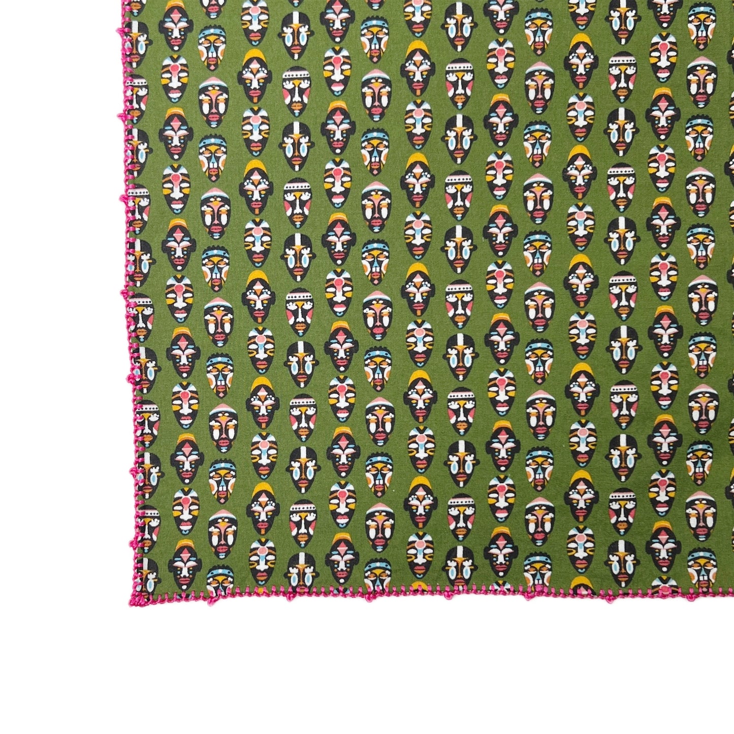 【Leo Atlante】刺繍パッチワークプレースマットmasks+houndstooth_kaki