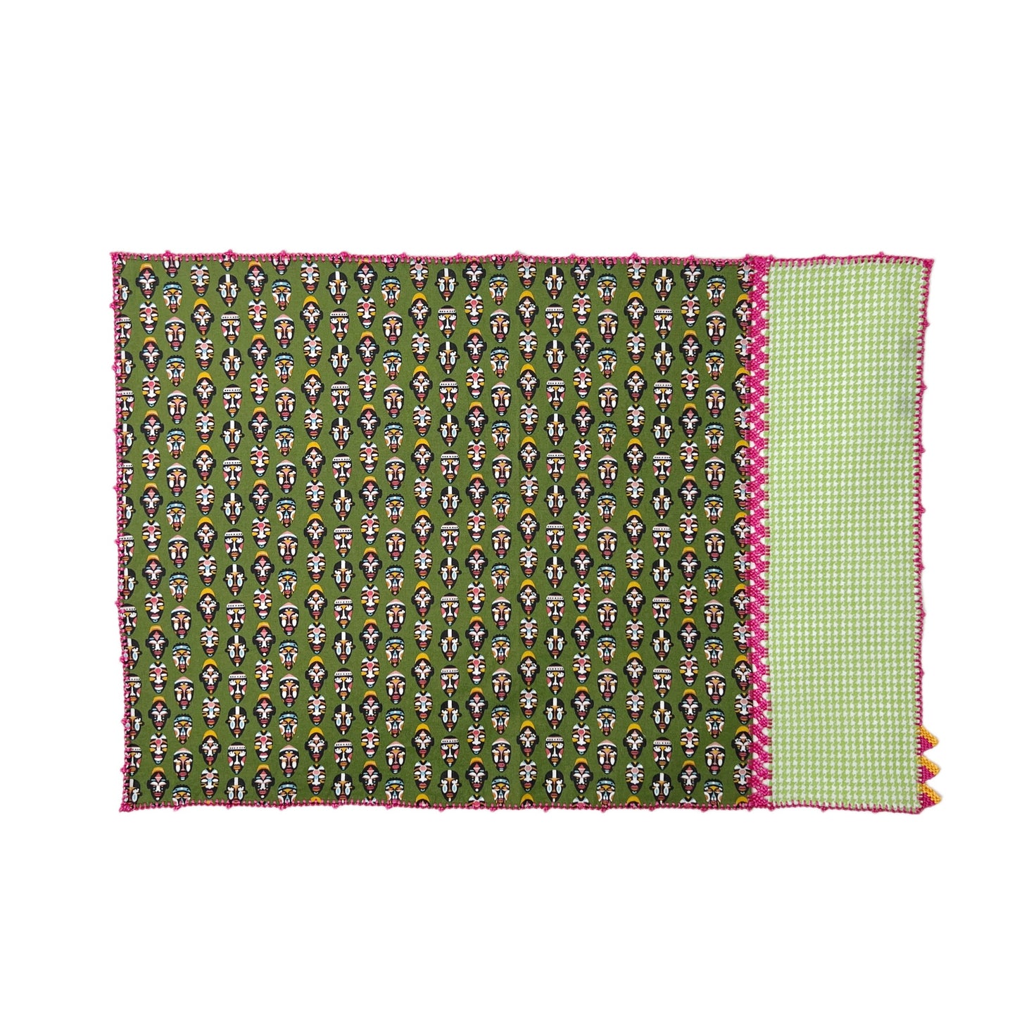【Leo Atlante】刺繍パッチワークプレースマットmasks+houndstooth_kaki