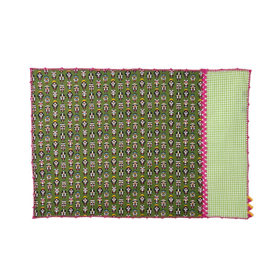 【Leo Atlante】刺繍パッチワークプレースマットmasks+houndstooth_kaki