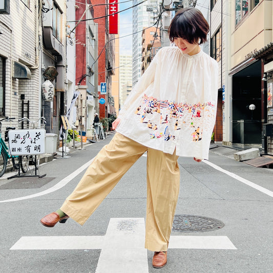 【Mii Collection】solid dyed cotton pant/115 BEIGE