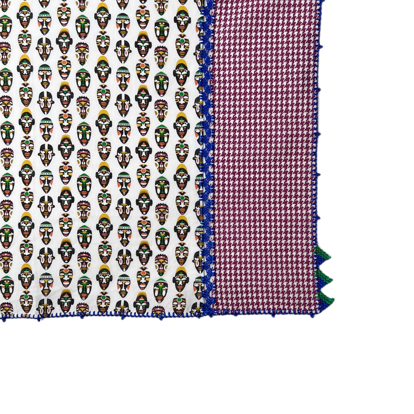 【Leo Atlante】刺繍パッチワークプレースマットmasks+houndstooth_white