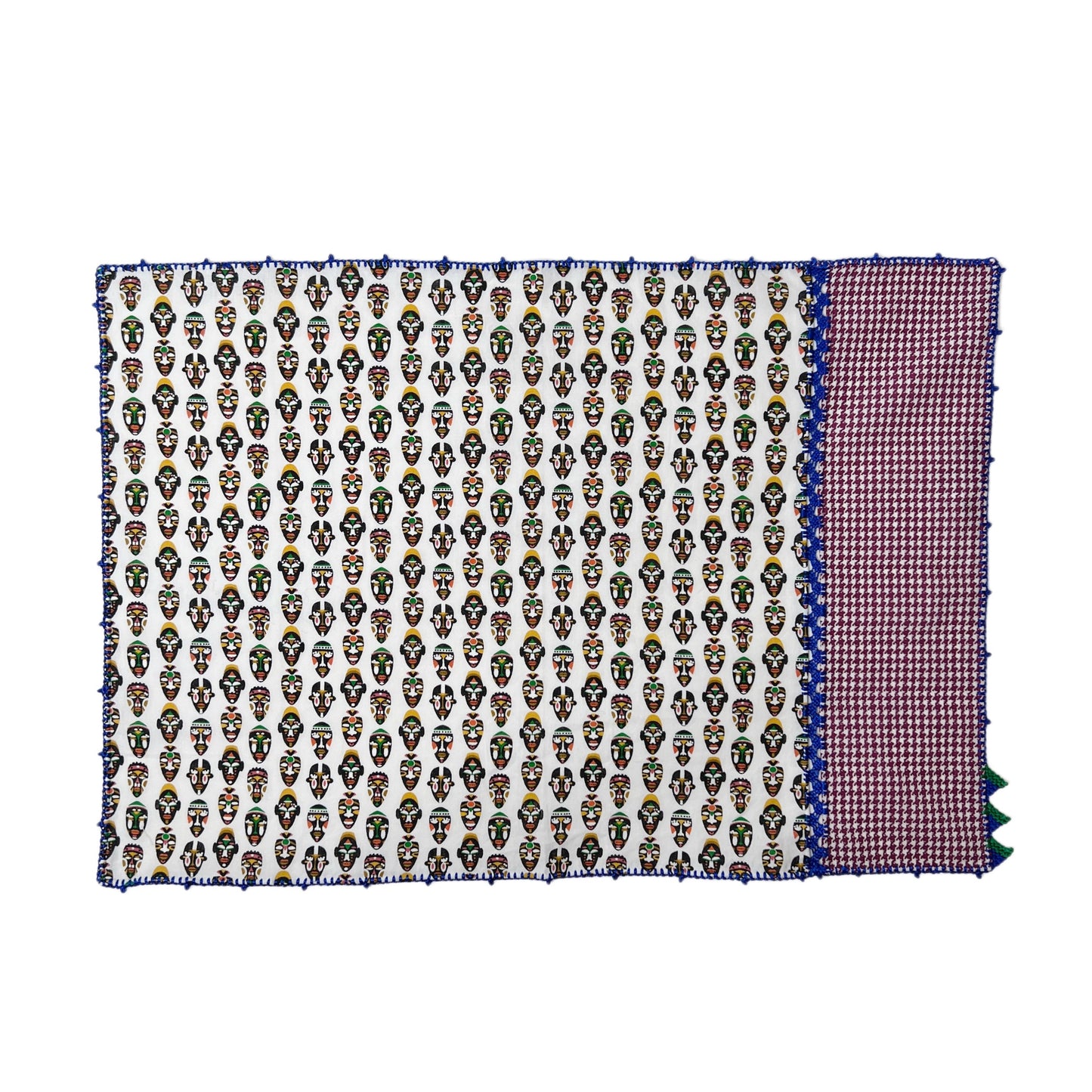【Leo Atlante】刺繍パッチワークプレースマットmasks+houndstooth_white