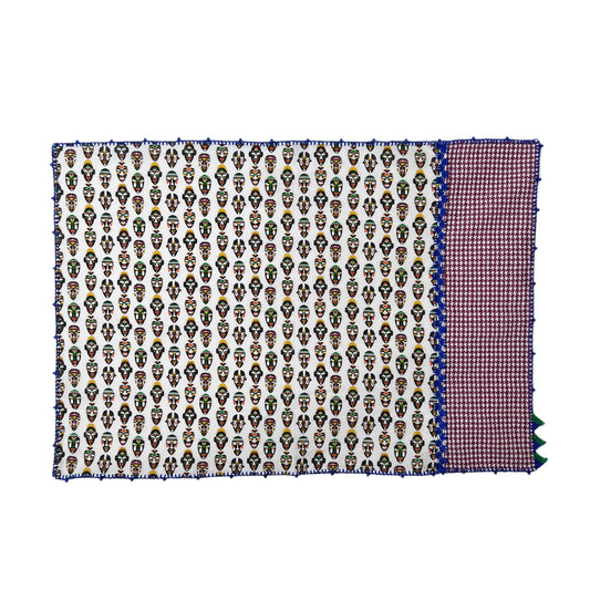 【Leo Atlante】刺繍パッチワークプレースマットmasks+houndstooth_white