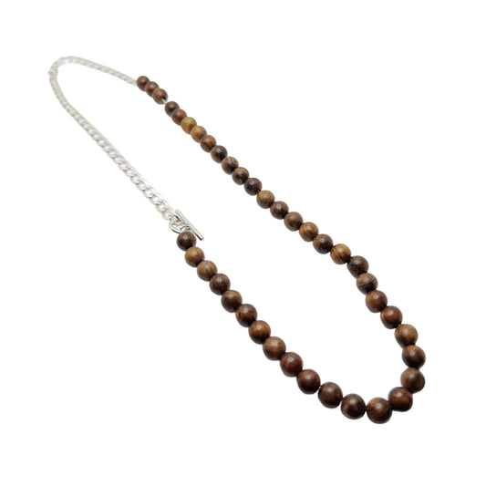 【Helena Rohner】wooden beads necklace with flat silver chain