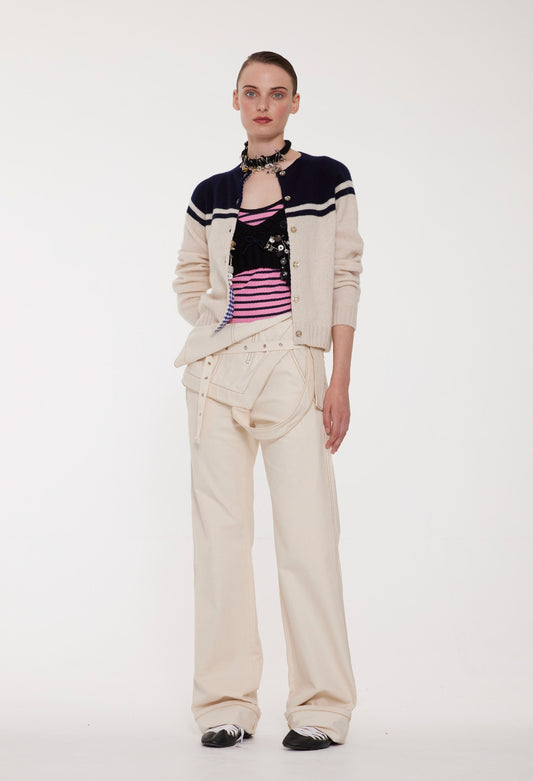 【LA FETICHE】crew neck cardigan with graphic sailor yoke