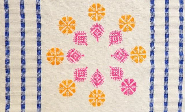 【Leo Atlante】刺繍パッチワーククロス rosace Fes stripes_blue