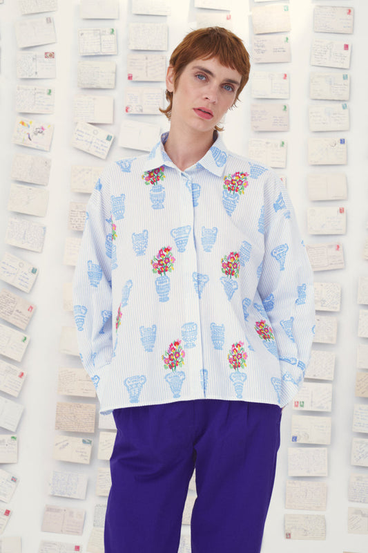 【Mii Collection】screen printed hand embroidered shirt/42