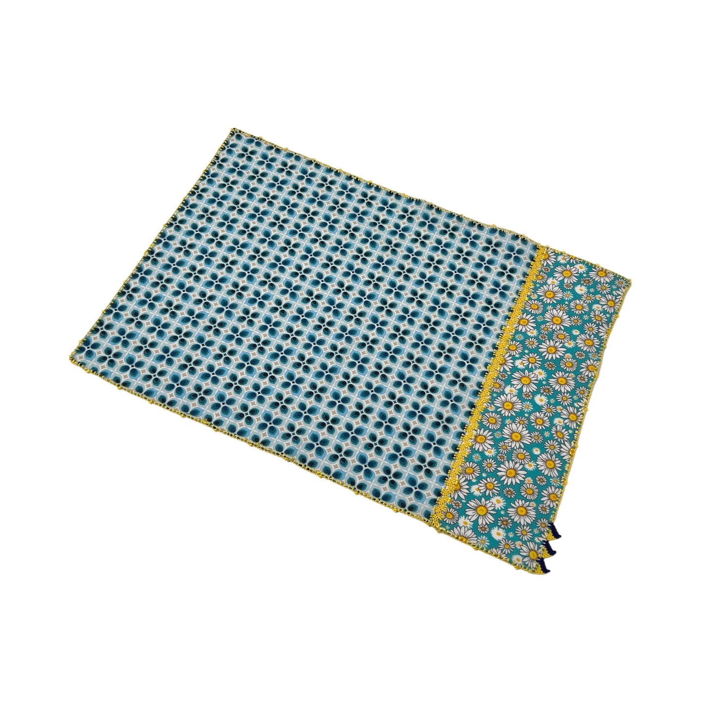 【Leo Atlante】刺繍パッチワークランチョンマット turquoise flower