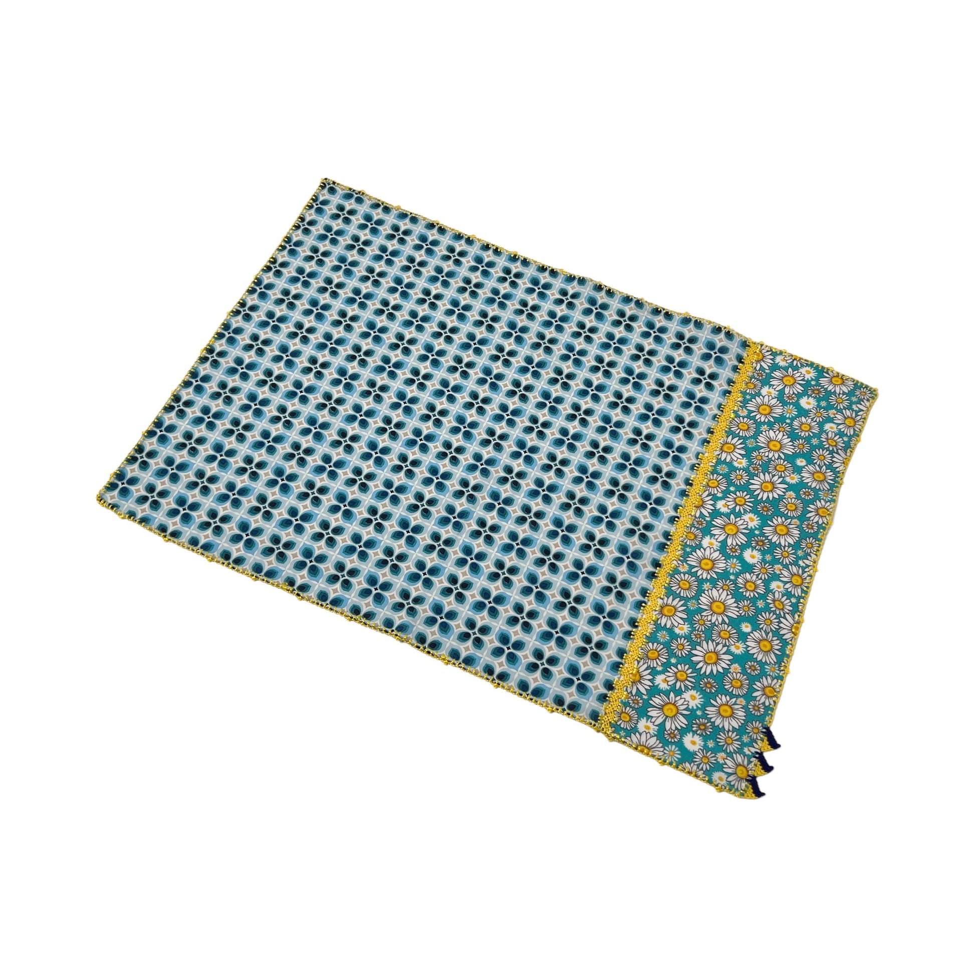 【Leo Atlante】刺繍パッチワークランチョンマット turquoise flower