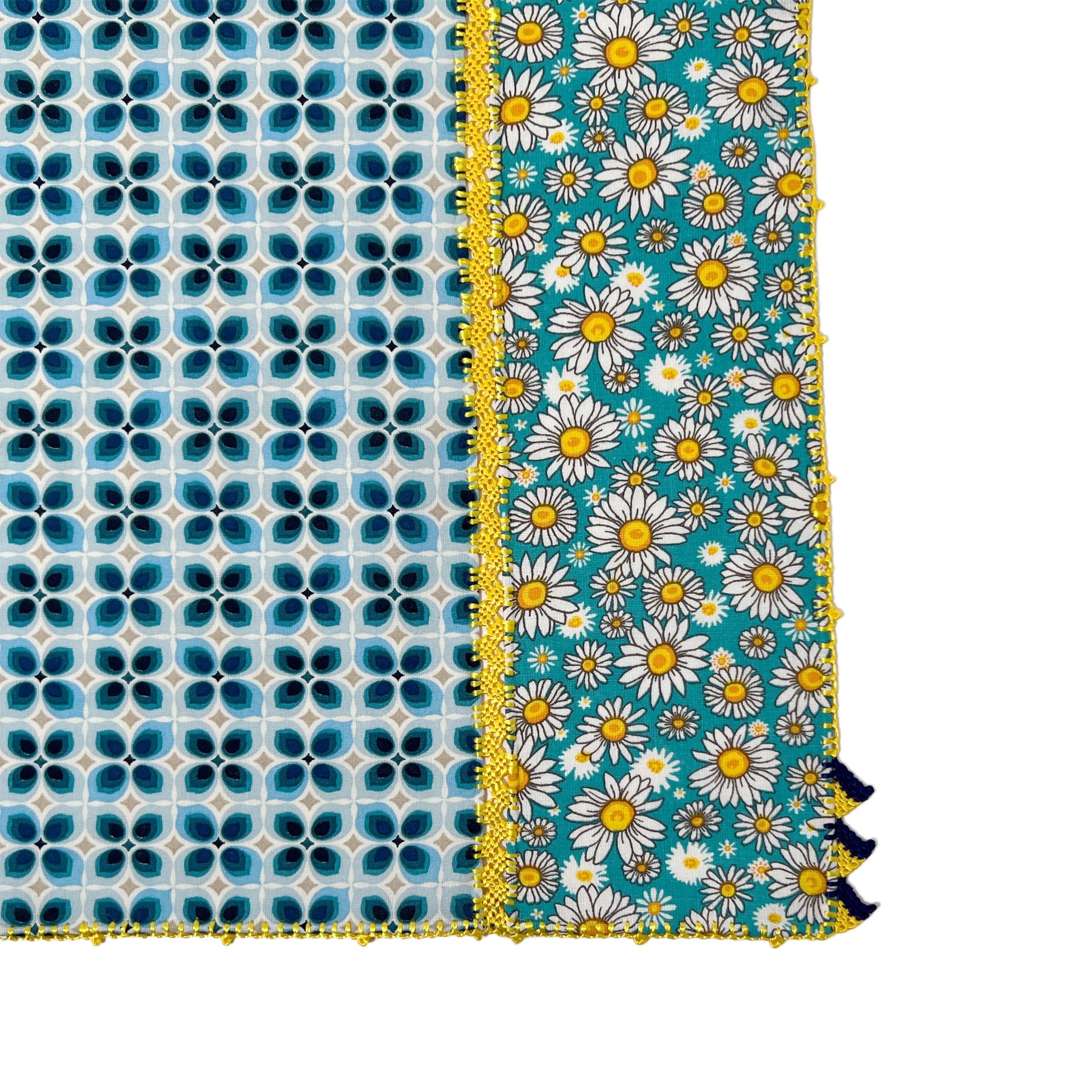 【Leo Atlante】刺繍パッチワークランチョンマット turquoise flower