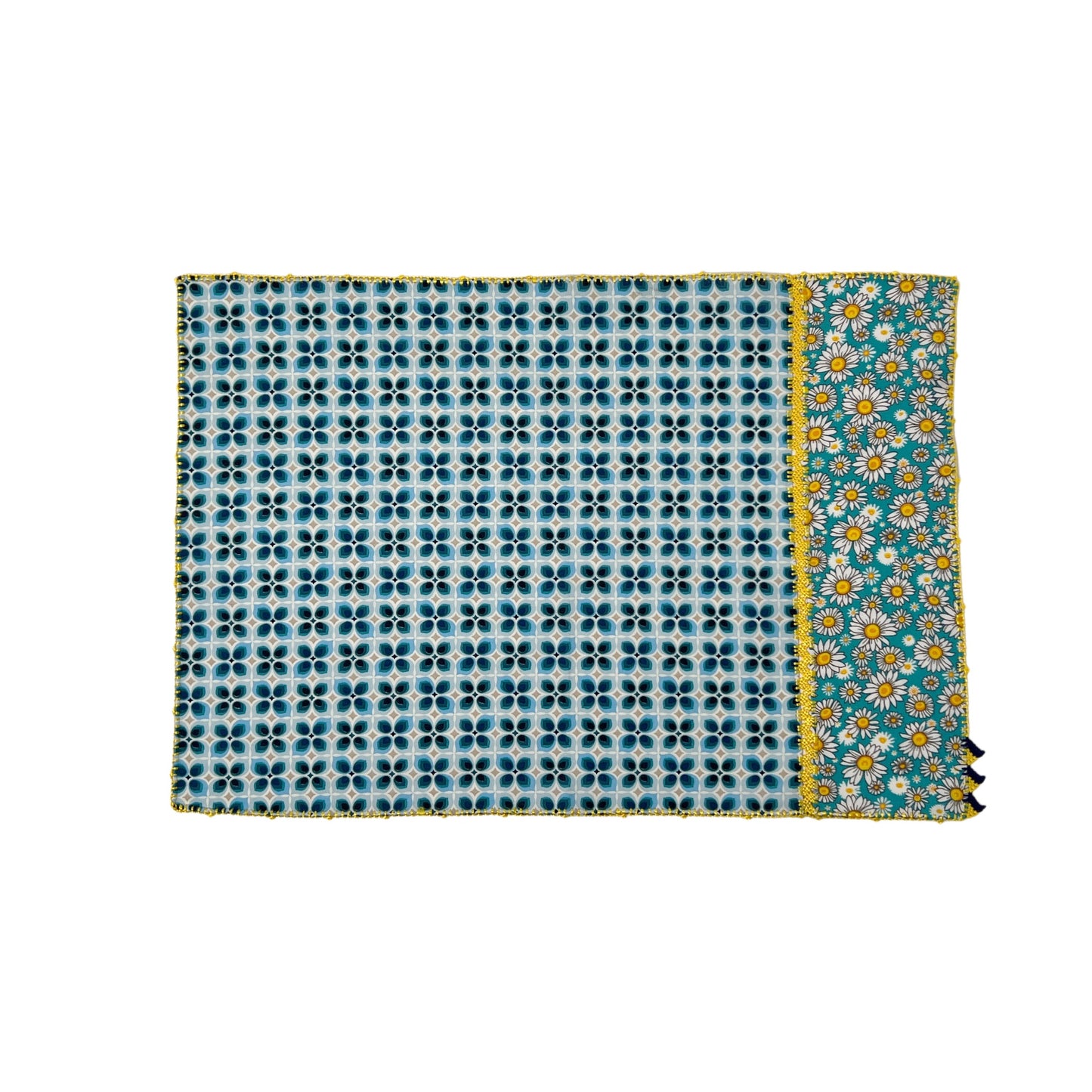 【Leo Atlante】刺繍パッチワークランチョンマット turquoise flower