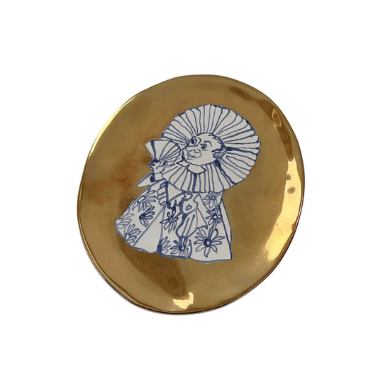 【Kuhn Keramik】SOUVENIR oval plate hand painted ’de Luxe’ shiny gold with blue hand painting #2