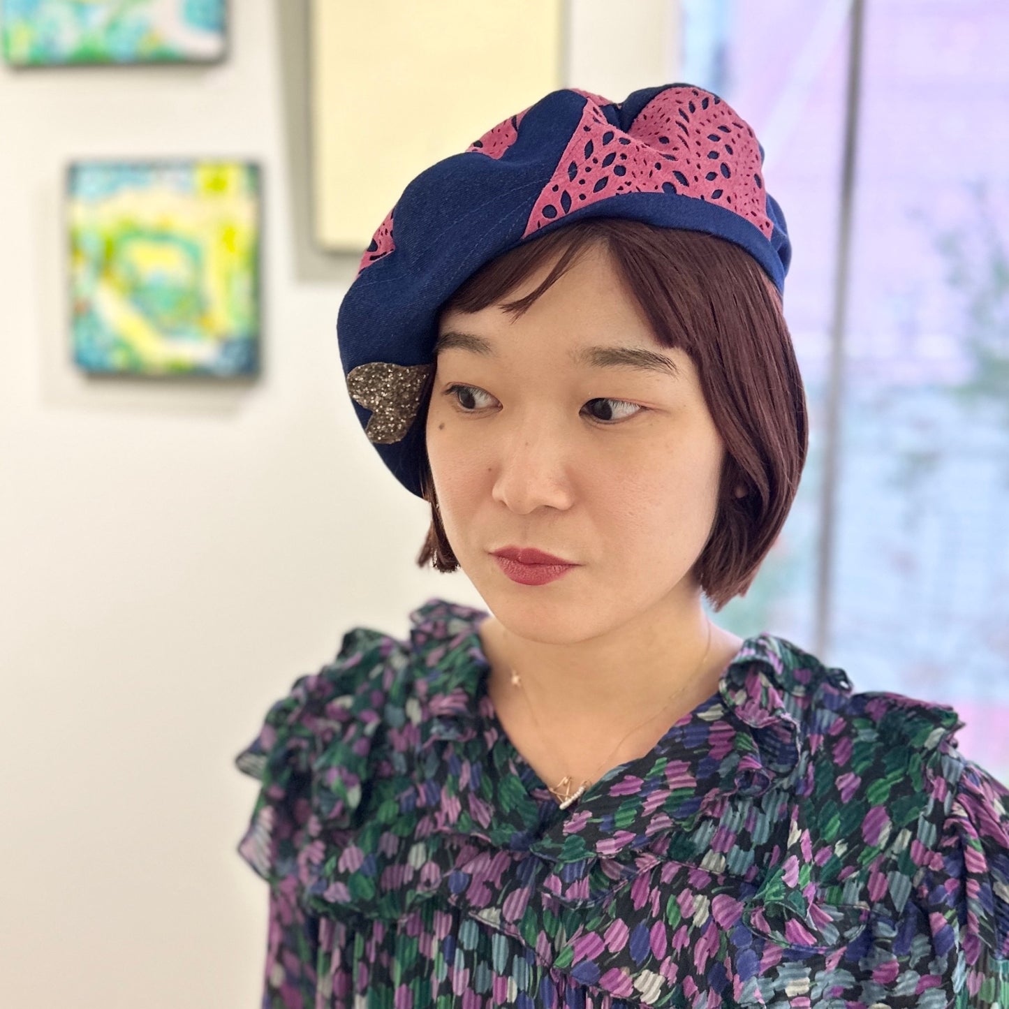 【村山京子】デニムベレー スエードパッチ1