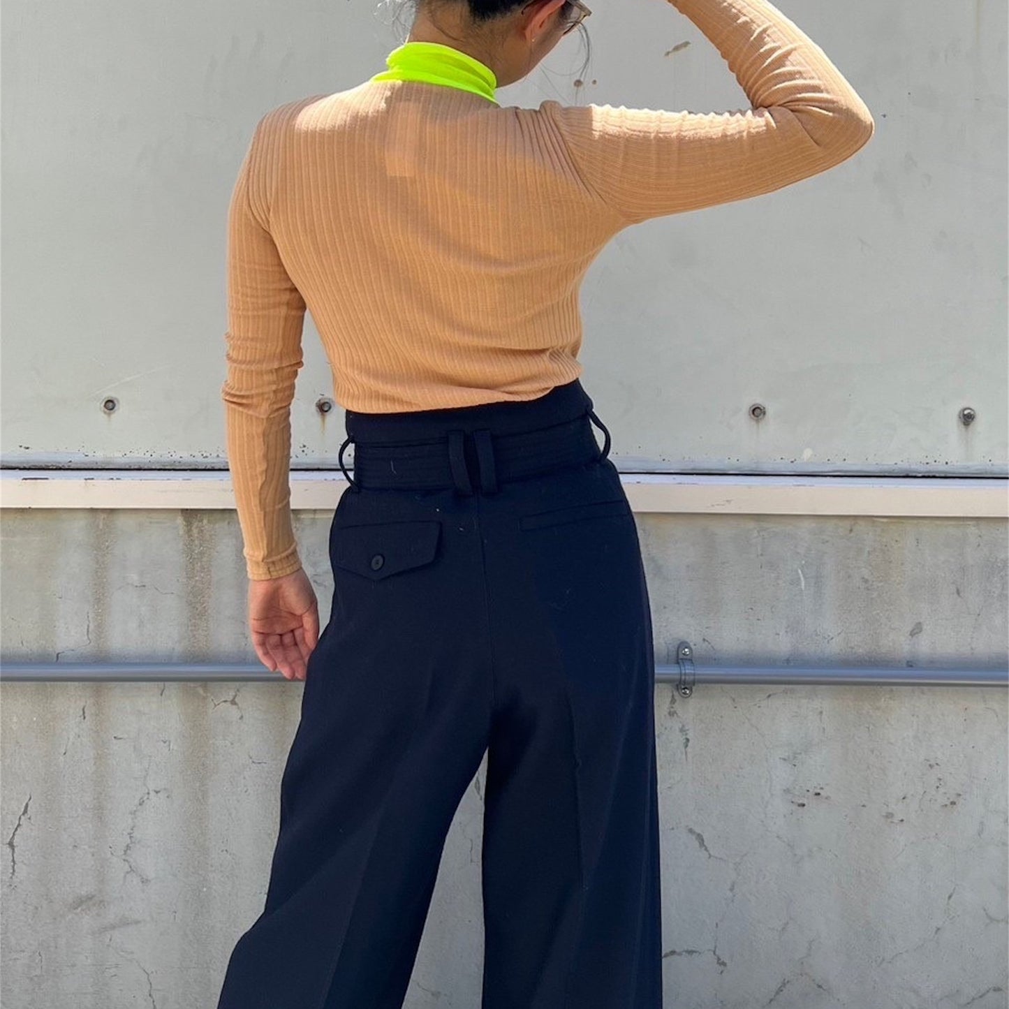 【マルト・デムラン セレクト ファッション】ウールワイドパンツ・ネイビー