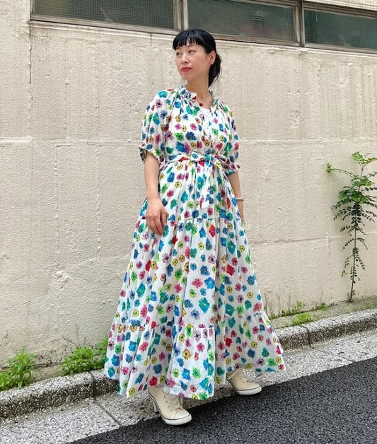 【Mii collection】PRINTED COTTON FRILLS DRESS
