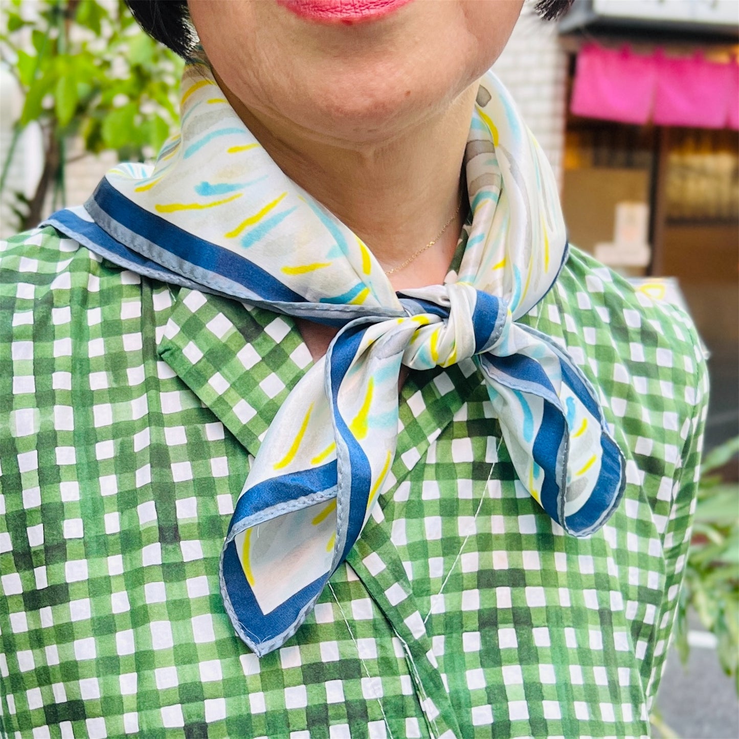 【Sayoko.M】silk scarf fireworks blue