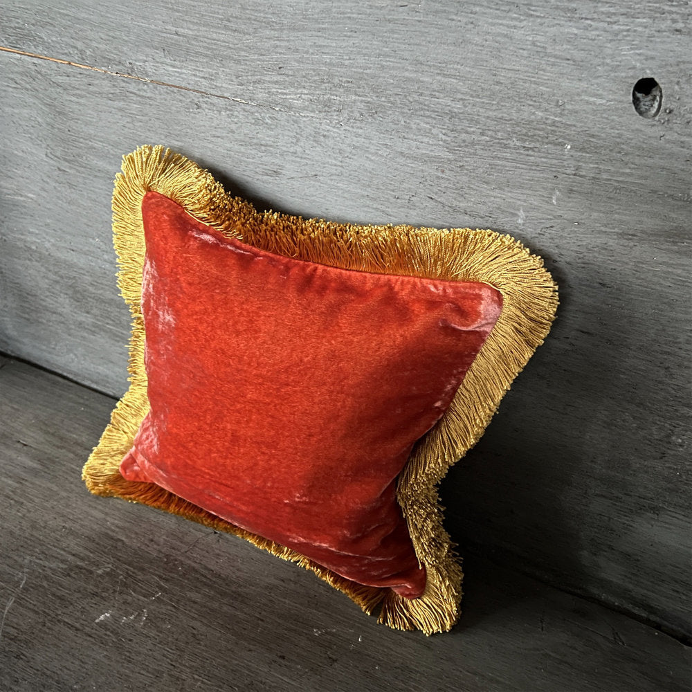 【Anke Drechsel】シルクベルベット クッションカバーPlain Gold Fringe Rose Bisque cushion 30x30