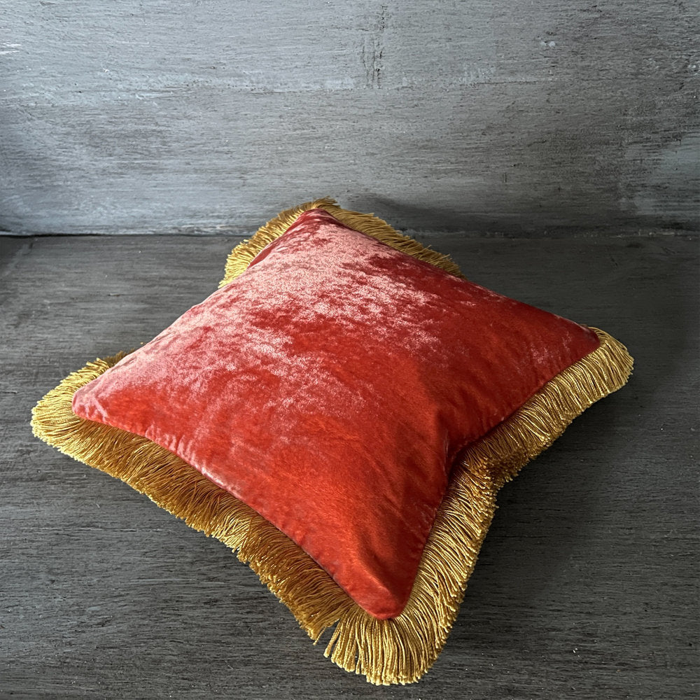 【Anke Drechsel】シルクベルベット クッションカバーPlain Gold Fringe Rose Bisque cushion 30x30