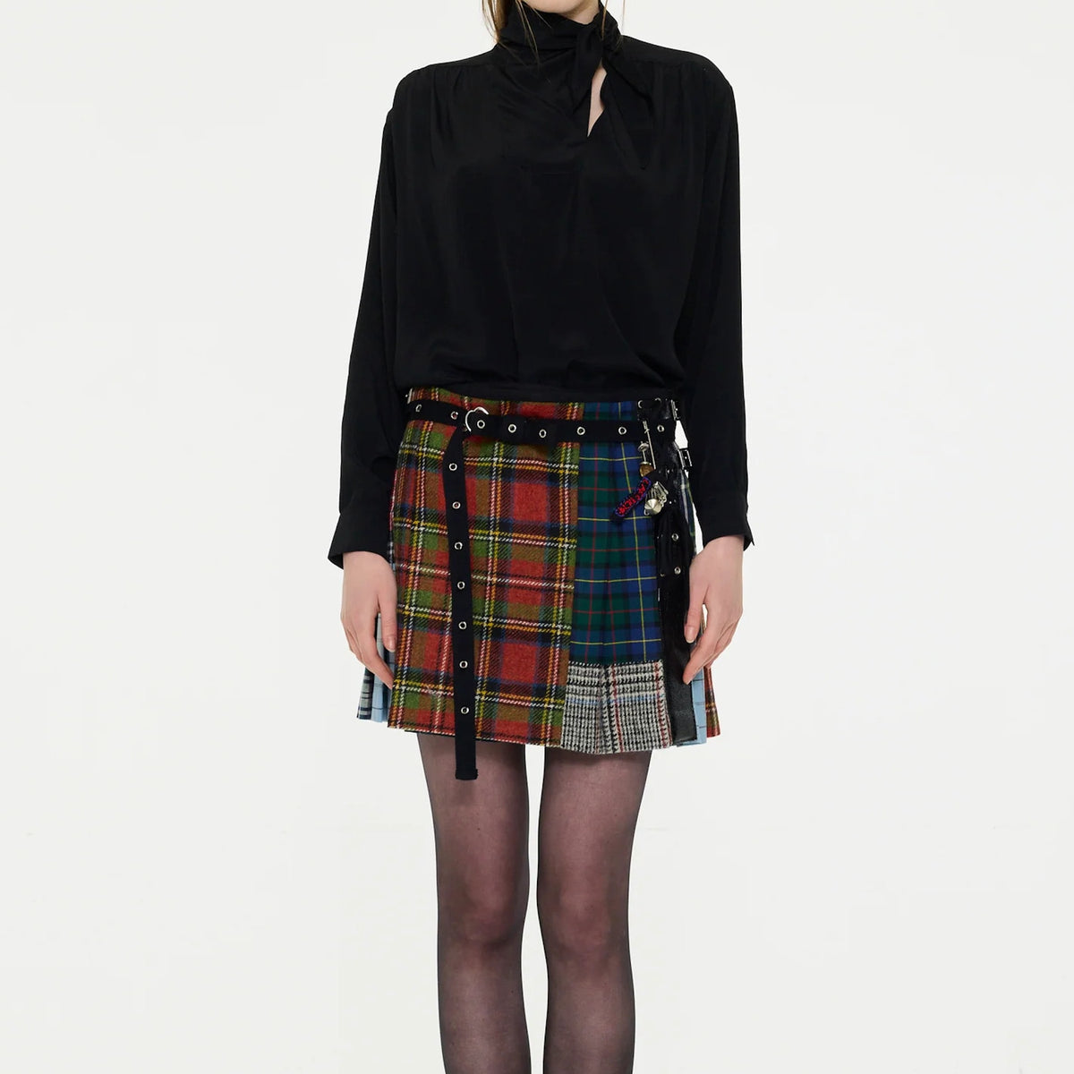 【LA FETICHE】Tartan Patchwork Mini Kilt With Punk Lace Up
