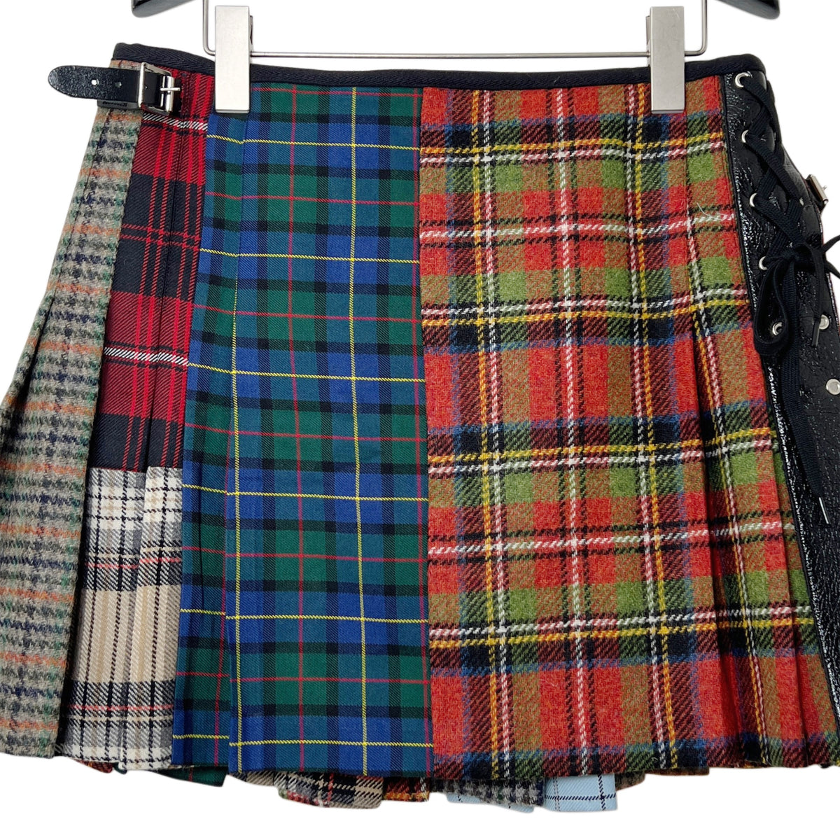 【LA FETICHE】Tartan Patchwork Mini Kilt With Punk Lace Up
