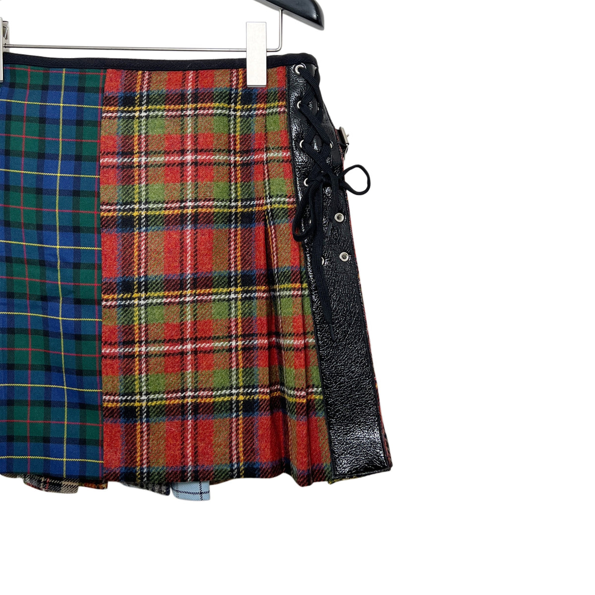 【LA FETICHE】Tartan Patchwork Mini Kilt With Punk Lace Up