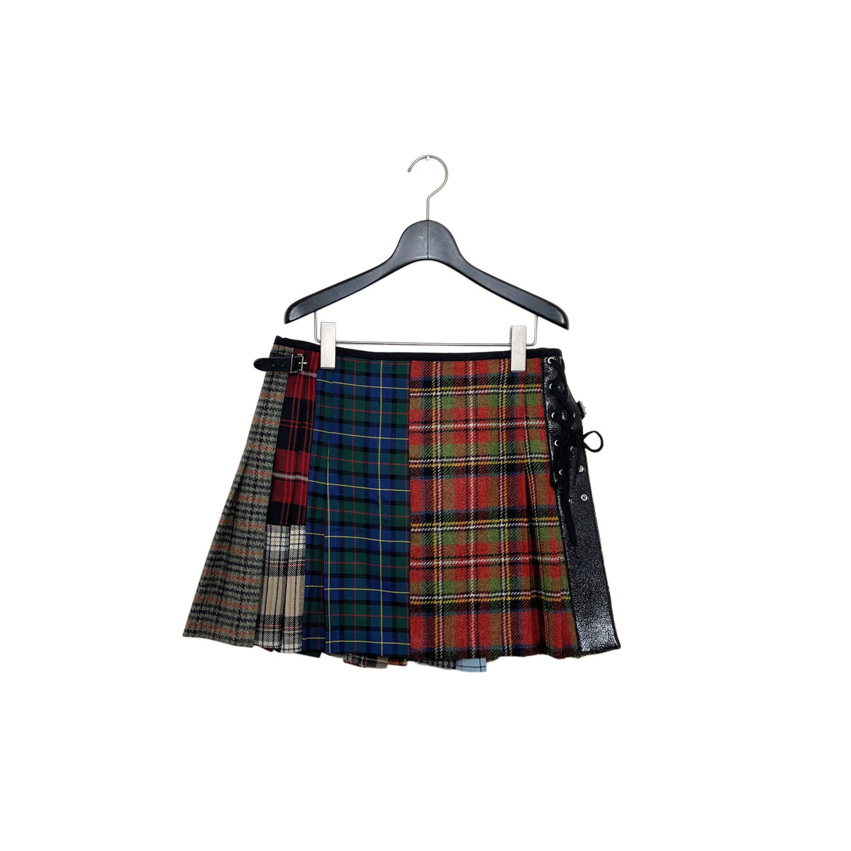 【LA FETICHE】Tartan Patchwork Mini Kilt With Punk Lace Up