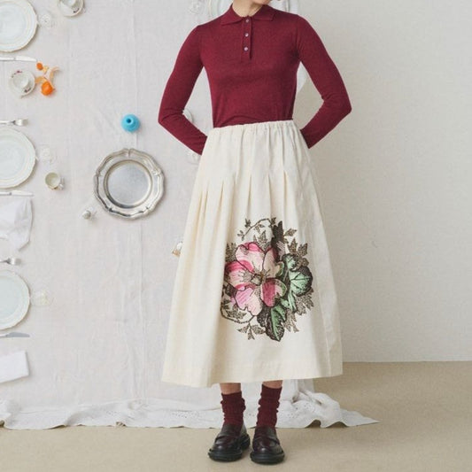 【Mii Collection】Hand Embroidered Long Skirt #74
