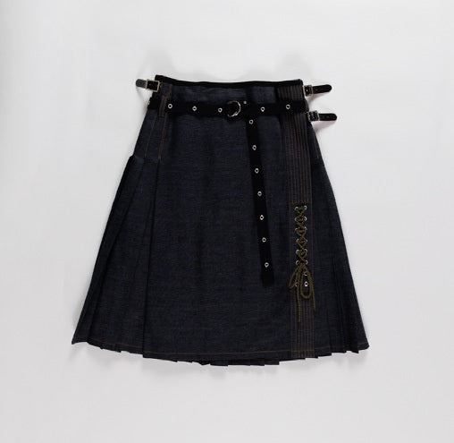【LA FETICHE】traditional hand pleated denim kilt l