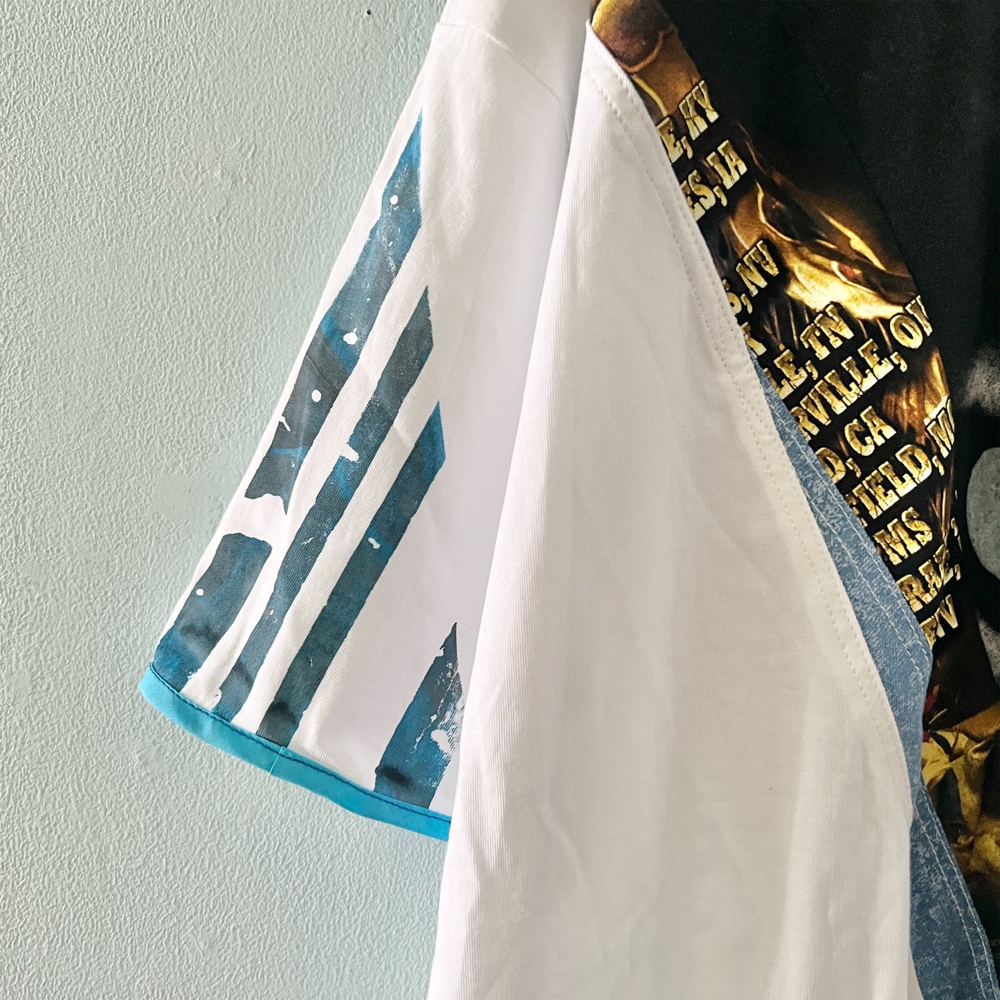 【nisai】古着解体再構築のストライプと目のTシャツ R005