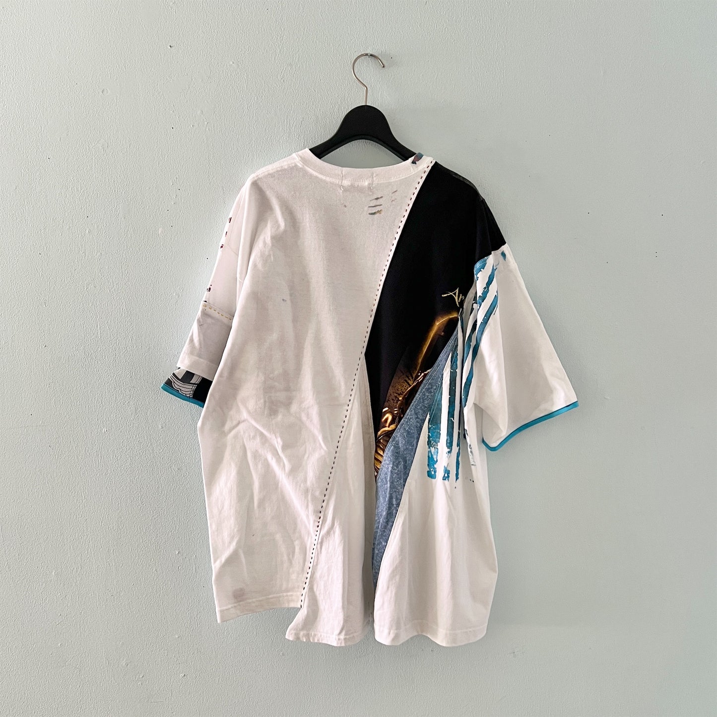 【nisai】古着解体再構築のストライプと目のTシャツ R005